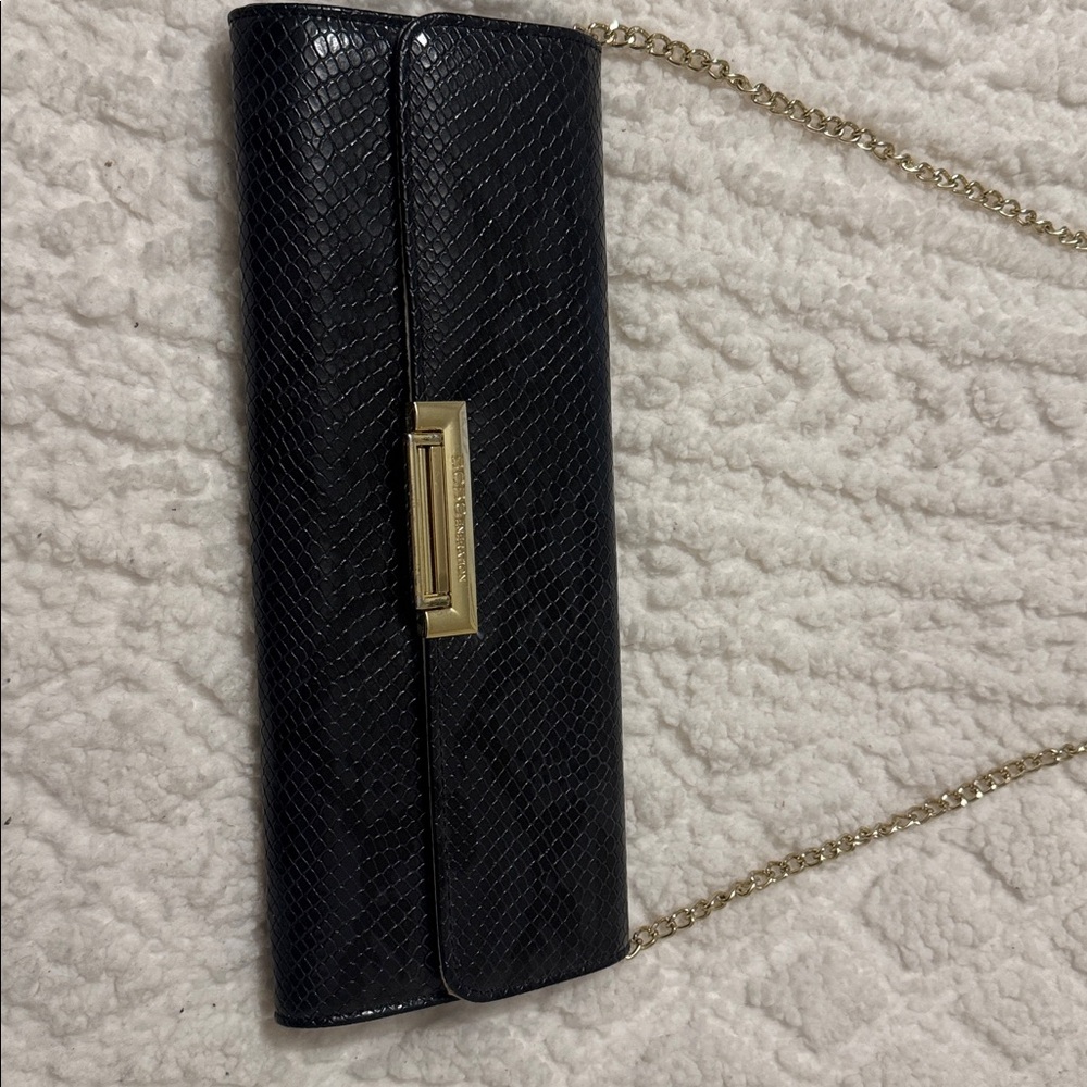BCBG Generation Carly Crossbody Black Clutch with Gold Accents - Picture 10 of 15